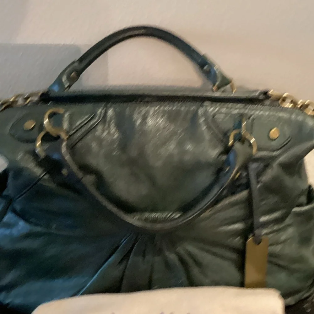 Botkier Teal Leather Satchel with Gold Accents